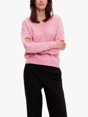 Шерстяной свитер из шерсти мериноса с v-образным вырезом Selected розовый