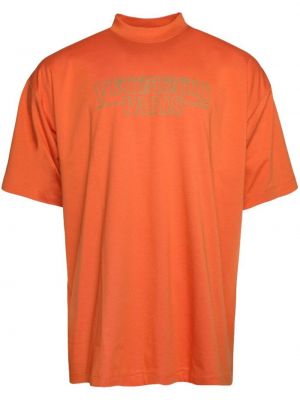 Памучна тениска с принт Vetements оранжево