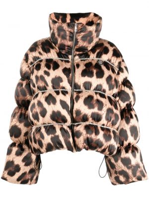 Leopardí péřová bunda s potiskem Philipp Plein hnědá