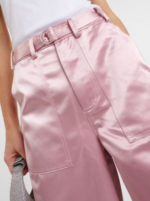 Relaxed сатенени панталон с висока талия Staud розово