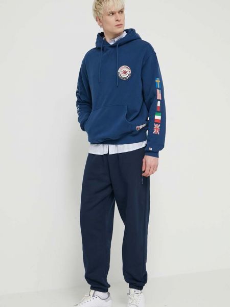 Pamučna hoodie s kapuljačom Tommy Jeans plava
