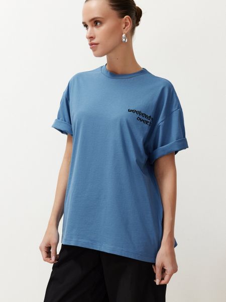 Adīti kokvilnas t-krekls ar apdruku Trendyol