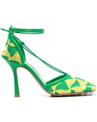 Pantofi cu toc cu șireturi din dantelă Bottega Veneta verde