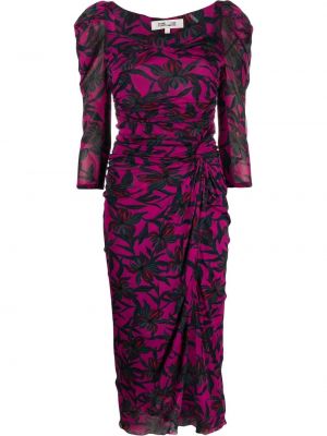 Robe mi-longue à fleurs Dvf Diane Von Furstenberg violet