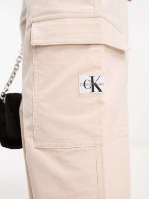 Вельветовые брюки с высокой талией Calvin Klein Jeans бежевые