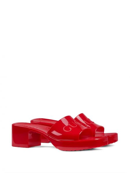 Sandalias con tacón de tacón bajo Gucci rojo