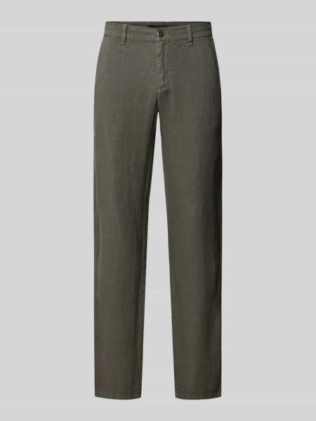 Lniane spodnie w jednolitym kolorze Alberto khaki