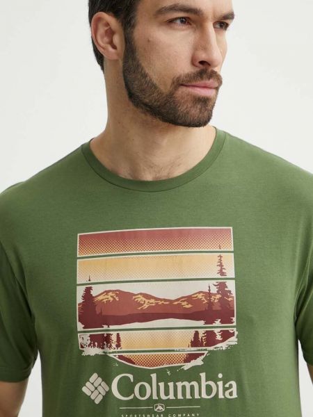 Zielona koszulka bawełniana z nadrukiem Columbia
