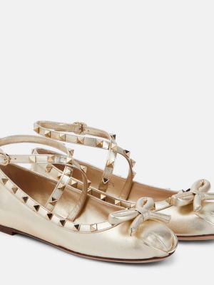 Bőr balerina cipők Valentino Garavani aranyszínű