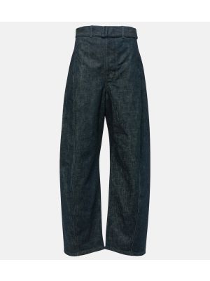Niebieskie proste jeansy z wysoką talią Lemaire