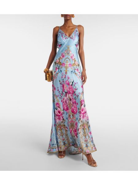 Virágos selyem szatén hosszú ruha Camilla