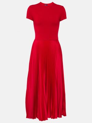 Плиссированное платье миди из смесовой шерсти Polo Ralph Lauren красный
