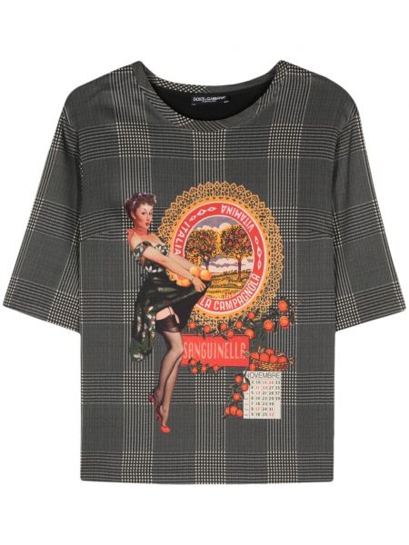 Rūtainas t-krekls ar apdruku Dolce & Gabbana Pre-owned pelēks