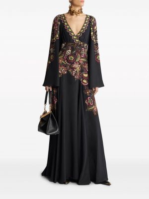 Sukienka wieczorowa w kwiatki z nadrukiem z krepy Etro czarna
