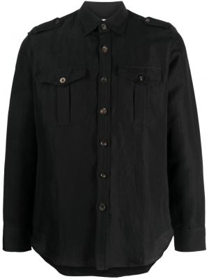 Памучна ленена риза Pt Torino черно