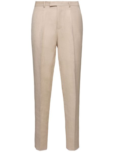 Pantalones de lana de lino plisados Zegna beige