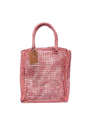 Pletena shopper torbica Manebi ružičasta