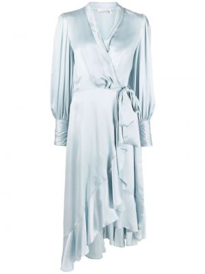 Jedwabna sukienka midi asymetryczna Zimmermann niebieska
