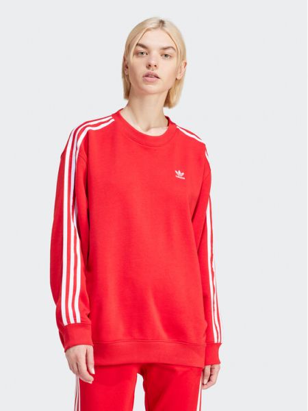 Prugasta hoodie s kapuljačom sa dugačkim rukavima oversized Adidas Originals crvena