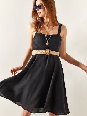 Lněné mini šaty Olalook černé
