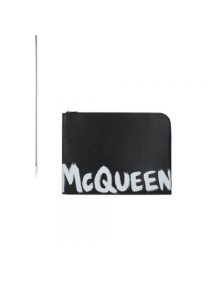 Bolso clutch de cuero con estampado Alexander Mcqueen negro