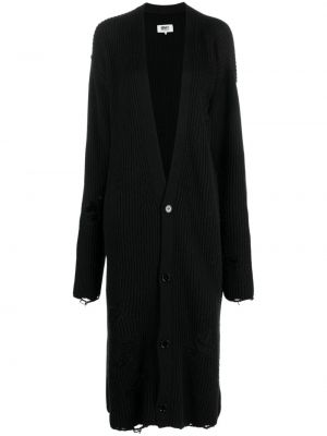 Pletený kabát s oděrkami Mm6 Maison Margiela černý