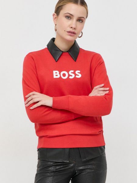 Bluza bawełniana z nadrukiem Boss czerwona
