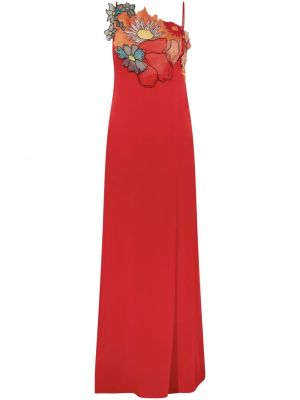 Květinové viskózové dlouhé šaty z polyesteru Christopher Kane - červená