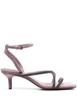 Sandále na podpätku Brunello Cucinelli fialová