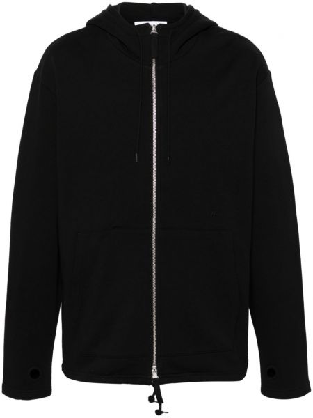 Pamučna hoodie s kapuljačom s vezom Helmut Lang crna