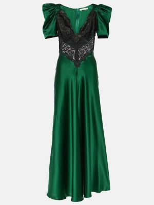 Jedwabna sukienka długa koronkowa Rodarte zielona
