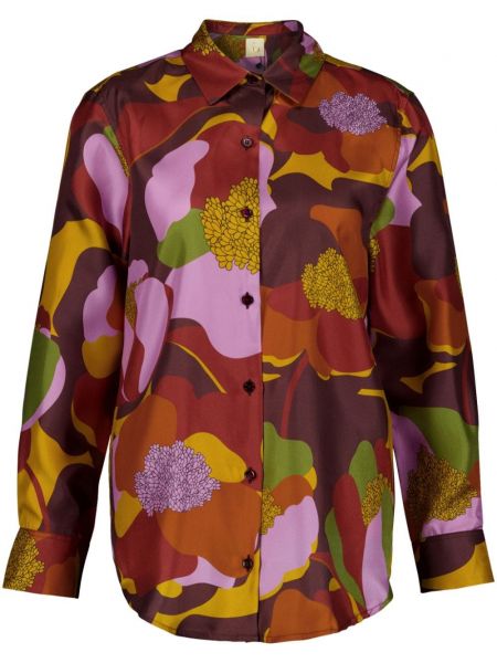 Svilena košulja s cvjetnim printom s printom Paula smeđa
