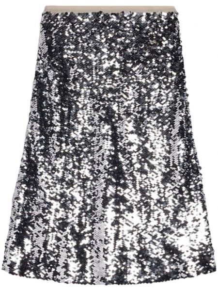 Svilena midi suknja sa šljokicama Ami Paris srebrena