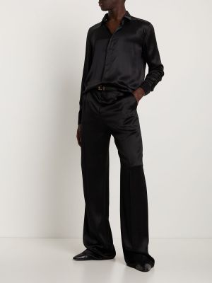 Satynowe spodnie Saint Laurent czarne