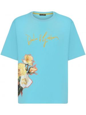 T-shirt ricamato a fiori Dolce & Gabbana blu