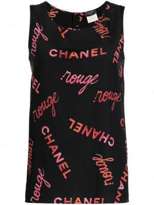 Top de mătase cu imagine Chanel Pre-owned negru