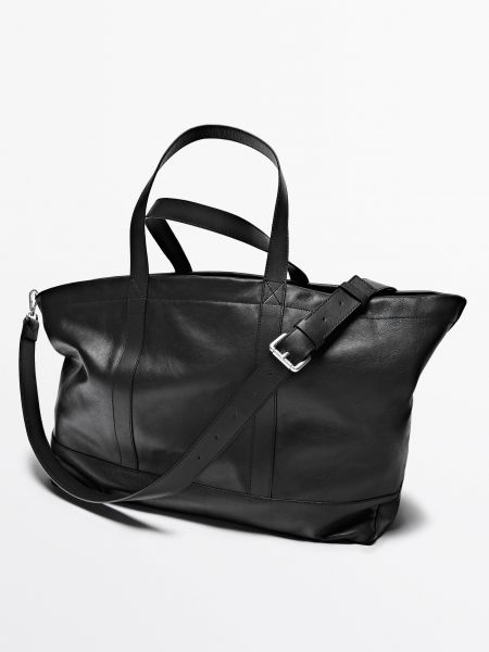 Кожаная дорожная сумка Massimo Dutti черная