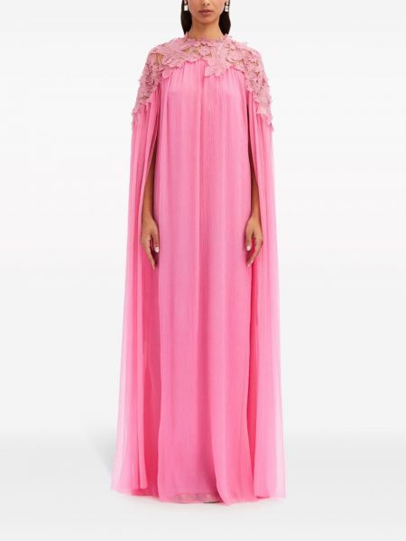 Květinové večerní šaty s výšivkou Oscar De La Renta růžové