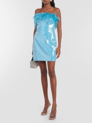 Mini vestido con lentejuelas con plumas de plumas Rebecca Vallance azul