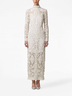 Krajkové květinové bavlněné večerní šaty Carolina Herrera bílé