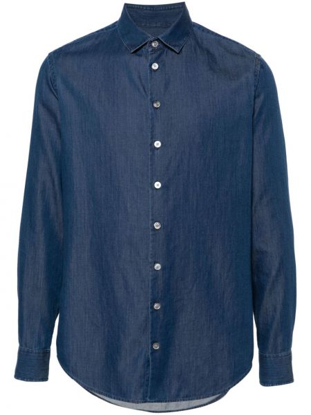 Koszula jeansowa bawełniana Giorgio Armani niebieska