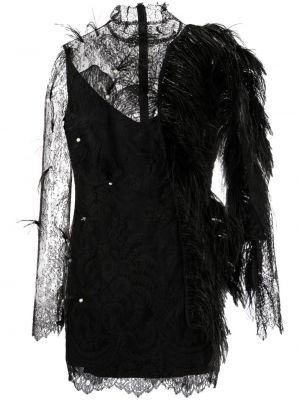 Копринена коктейлна рокля с пера Manuri черно