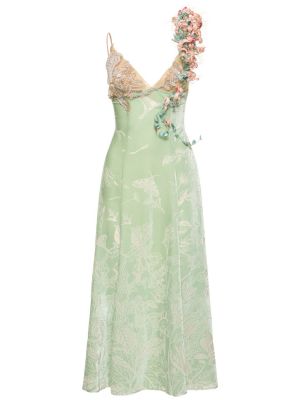Svilena midi haljina s vezom s printom Mithridate zelena