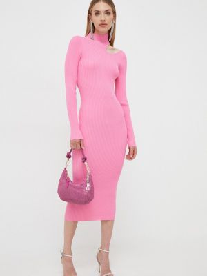 Růžové midi šaty Bardot