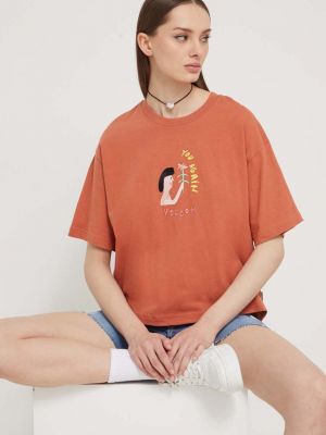 Хлопковая футболка Volcom оранжевая