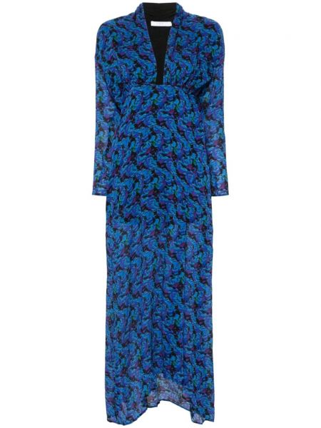 Večerna obleka s cvetličnim vzorcem s potiskom Iro modra