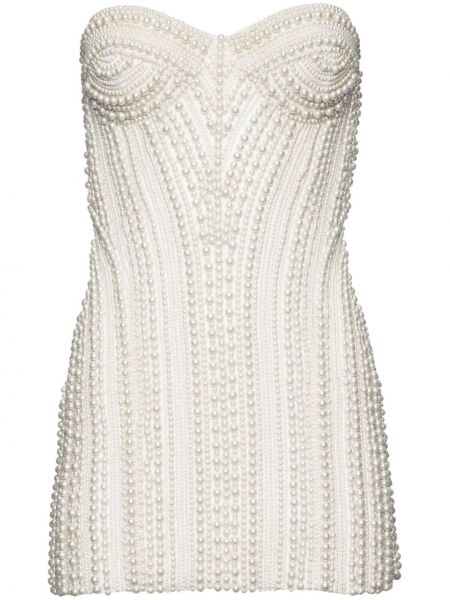 Коктейлна рокля с перли Retrofete бяло