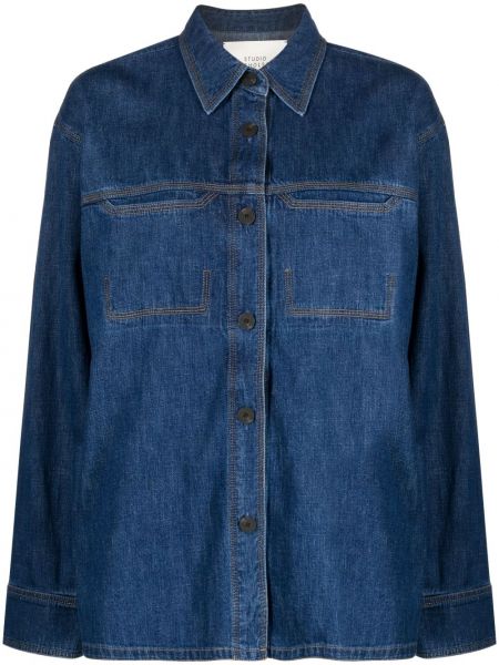 Camicia di lino di cotone Studio Nicholson blu