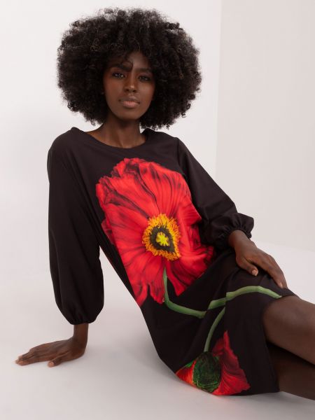 Rochie cu model floral Fashionhunters negru