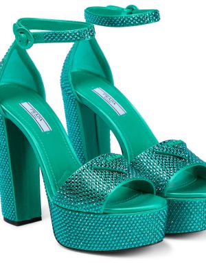 Сатенени сандали на платформе Prada зелено